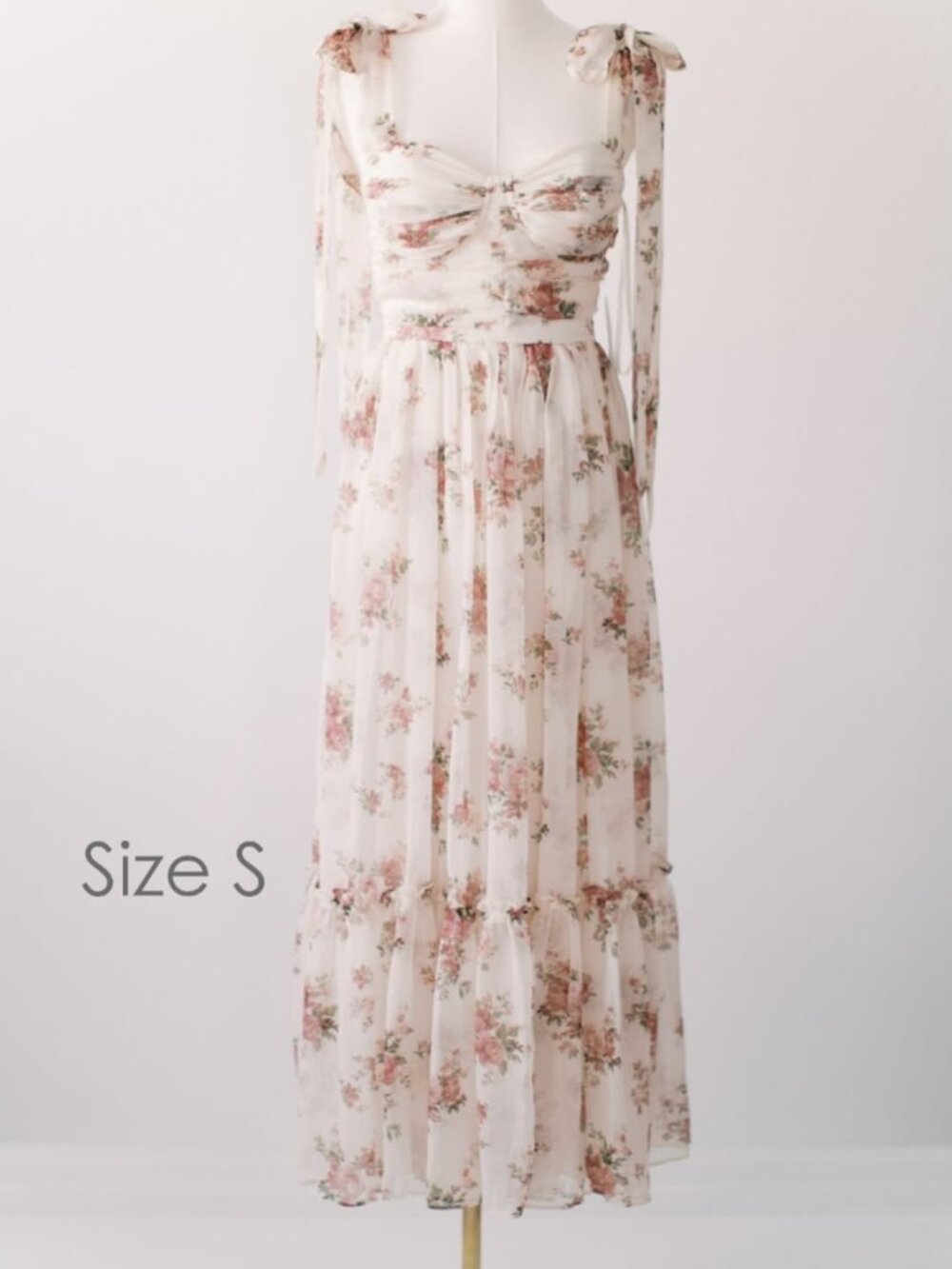 NWT Premier Amour Floral Midi Dress 4 Cream Pink Romantic Smocked Cottagecore